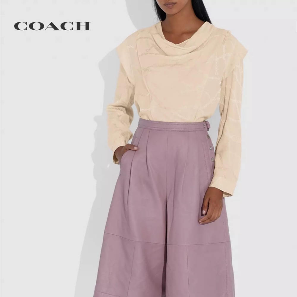 COACH Chain Jacquard Cowl Neck Blouse
